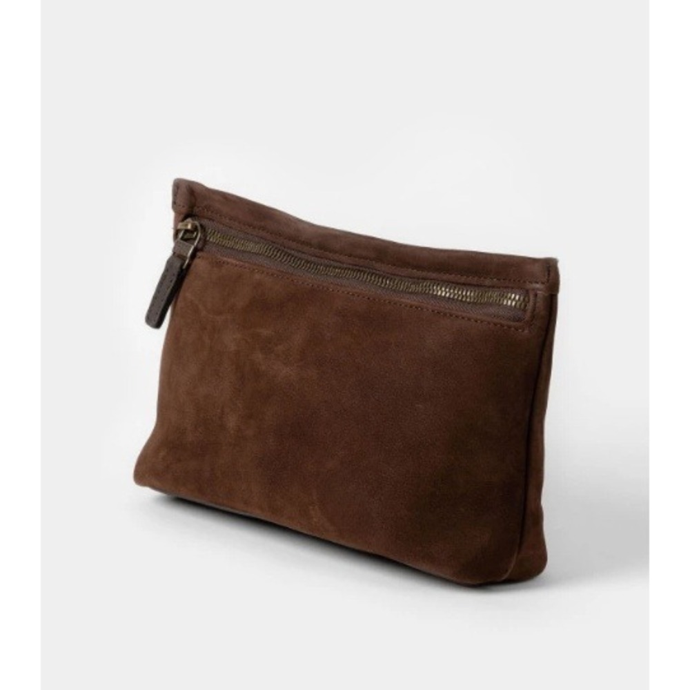 Moore & Giles Small Reclaimed Zip Pouch |Griffin Chocolate Suede  Heirloom Cigar